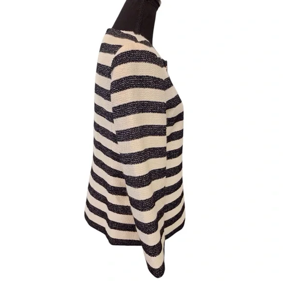 TALBOTS Tweed Woven Blazer Jacket 8 Ladies Cream Black Striped Work Career Coat - Picture 6 of 14